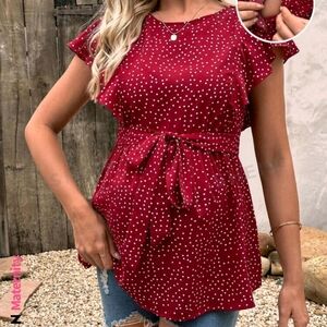 Red and white polka dot nursing top
